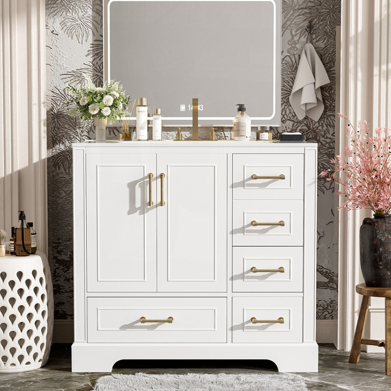 Meuble-lavabo 36 po avec lavabo en céramique, Blanc