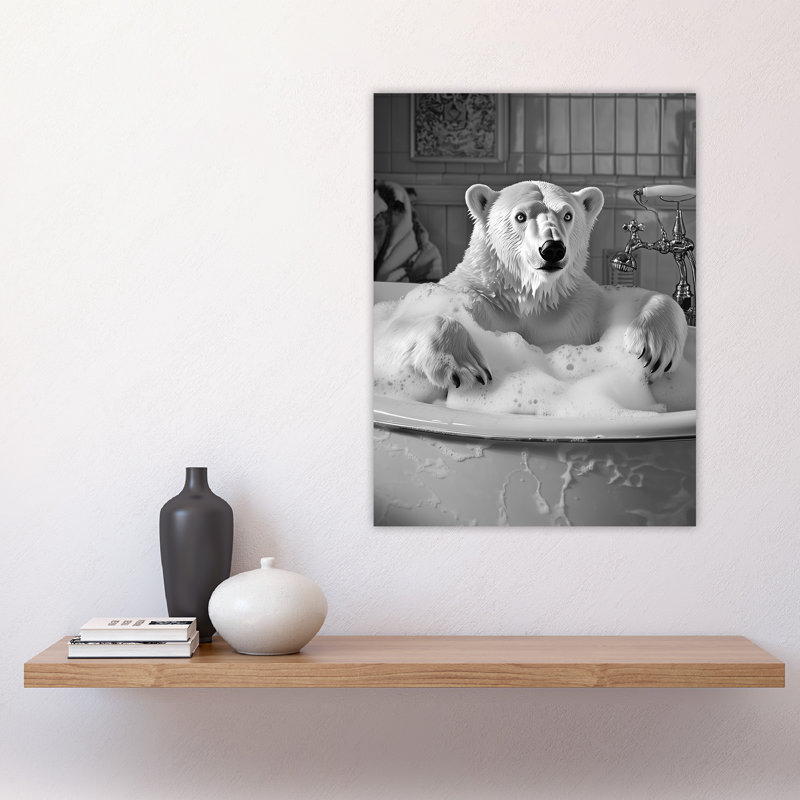 Polar Bear Bathtub Bubble Bath Funny Wall Art Print