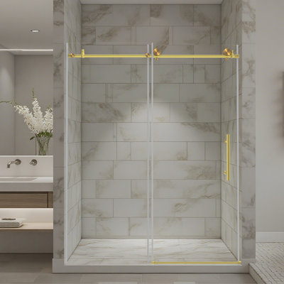 56-60 in. W x 76 in. H Single Sliding Frameless  Shower Door  with Clear Glass