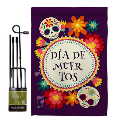 Double Sided 18.5 in. H x 13 in. W Polyester Day of the Dead Flag set