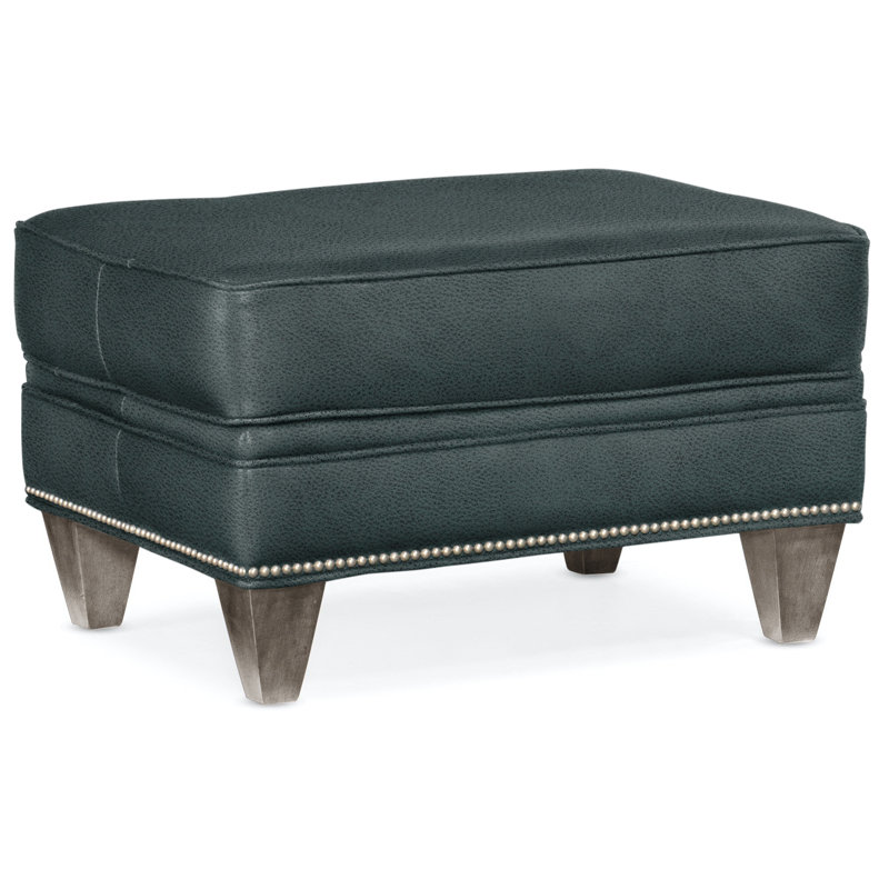 Reddish Ottoman, Stone, Anilina Cacao Genuine Leather, Pewter
