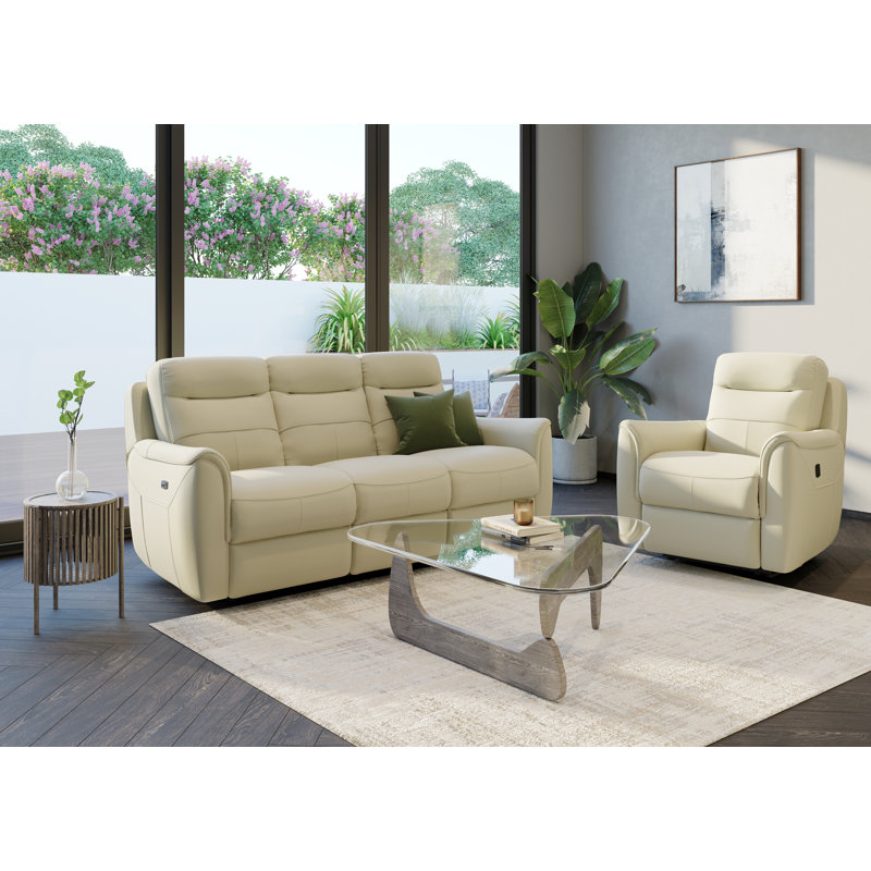 Chelsie-Louise Recliner Chair, with Comfort Plus Headrest and Space Saving Technologies in Oyster Top Grain Leather