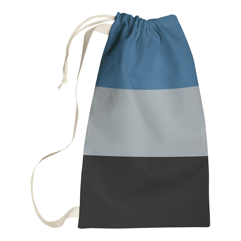 Fabric Laundry Bag with Handles, 29" H x 18" W x 1.5" D, Blue/Silver/Black