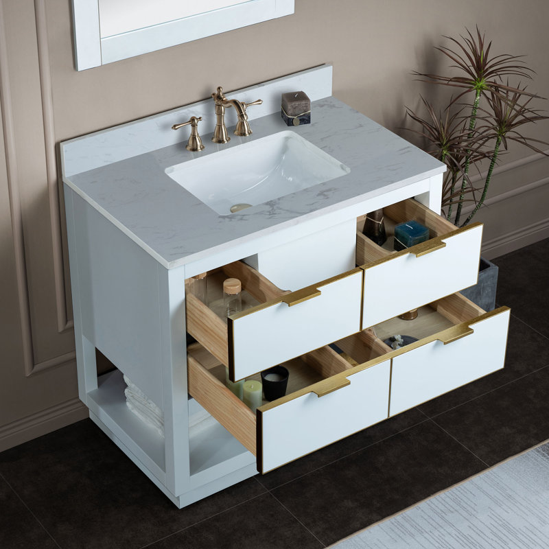 Meuble-lavabo en bois massif Venice de 42 po x 21 po x 33 po Venice, Blanc