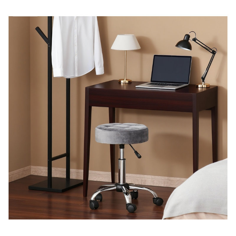 Adjustable Height Round Rolling Stool with Wheels for Office and Vanity