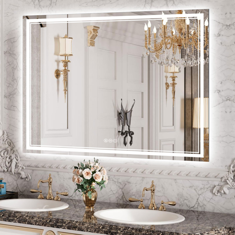 LED Bathroom Mirror Dimmable Vanity Mirror with Defog 3-Color Temperature Frontlit & Backlit LED mirror, 36" x 48", Rectangle