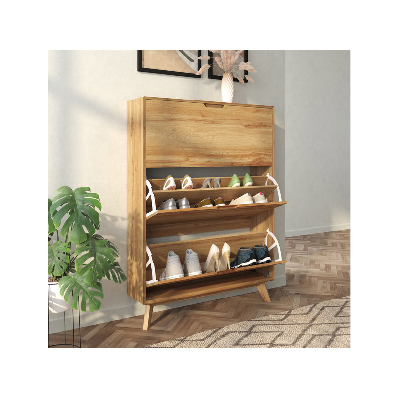 Mckee 24 Pair Flip Down Shoe Storage, Oak