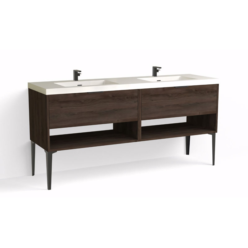 Modo 72" W Freestanding Double Bathroom Vanity with Dean Leg, White Acrylic, Matte Black, Glossy White/Single