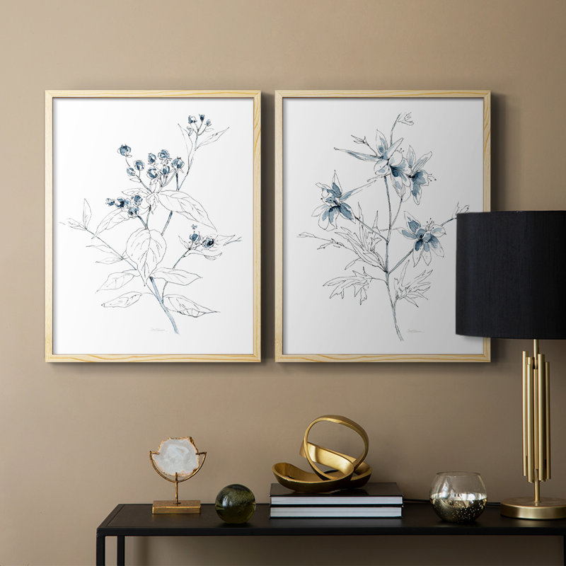 Croquis Indigo I - reproduction encadrée de qualité supérieure - prête à être accrochée - aucun clou requis - aucun clou requis