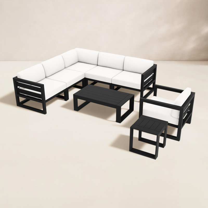Avion 8 Piece Sectional Seating Group with Sunbrella Cushions, Canvas Natural Sunbrella® Canvas, Black