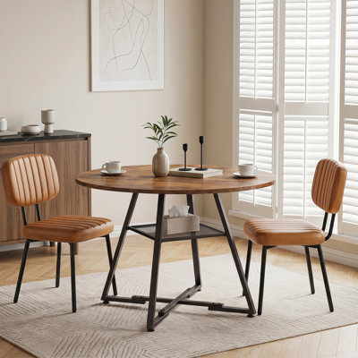 Ameah Industrial 42" Round Dining Table Set With Upholstered Chairs