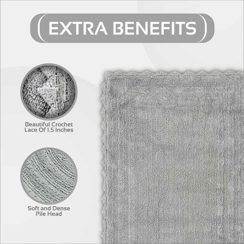 Tapis pour salle de bain 100% coton Rasika, Rectangle 24 po x 40 po, Gris