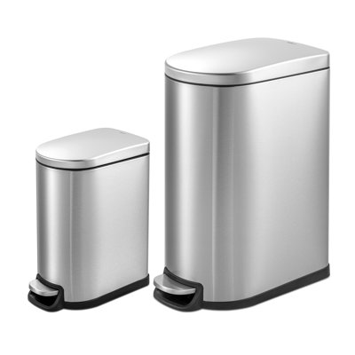 Qualiazero 10.5 Gallon & 2.6 Gallon Stainless Steel Slim Step On Trash Can Set