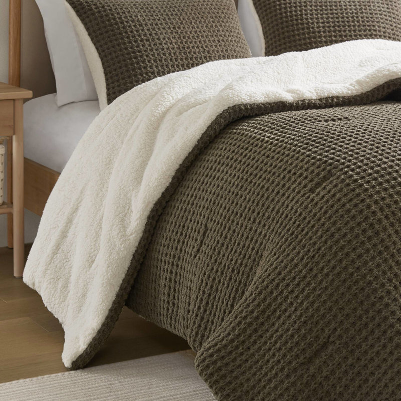 Couette marron pour lit double/queen - Garnissage en chenille gaufrée - Literie réversible et chaude pour un repos paisible