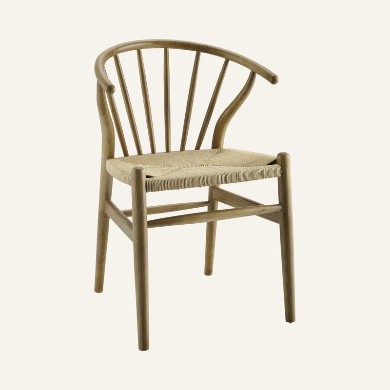Natural Wood and Cane Slat Back Dining Side Chair
