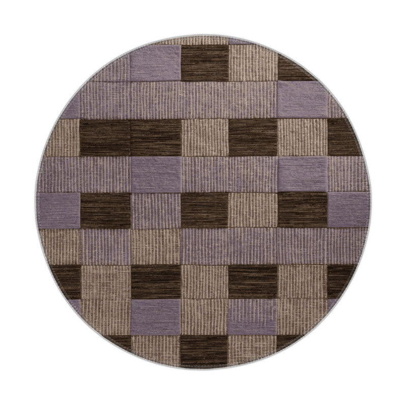 Tapis intérieur / extérieur noir à carreaux, Rond 5 pi