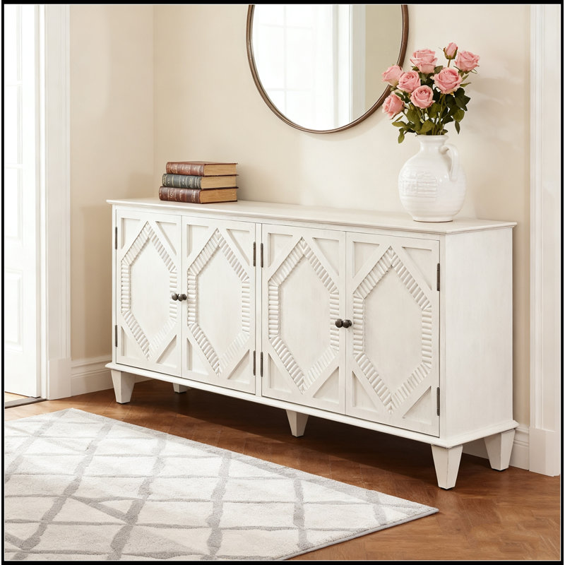 Armoire de rangement pour bar à vin 65,2 "avec rangement, barre de vin symétrique géométrique, grande console pour le salon / le vestibule / la cuisine