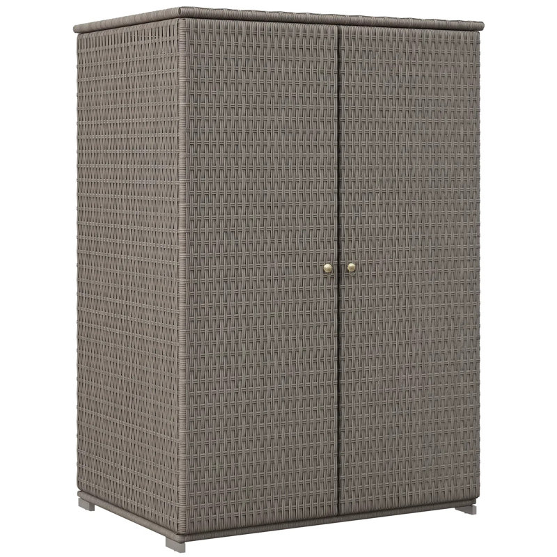 Porte-serviettes d'extérieur en osier de rotin, armoire de rangement pour jouets de piscine avec 2 portes et tiroir, organisateur d'accessoires de spa autoportant pour spa, terrasse, gris foncé