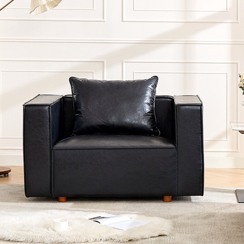 50” W Leather Accent Armchair, Black