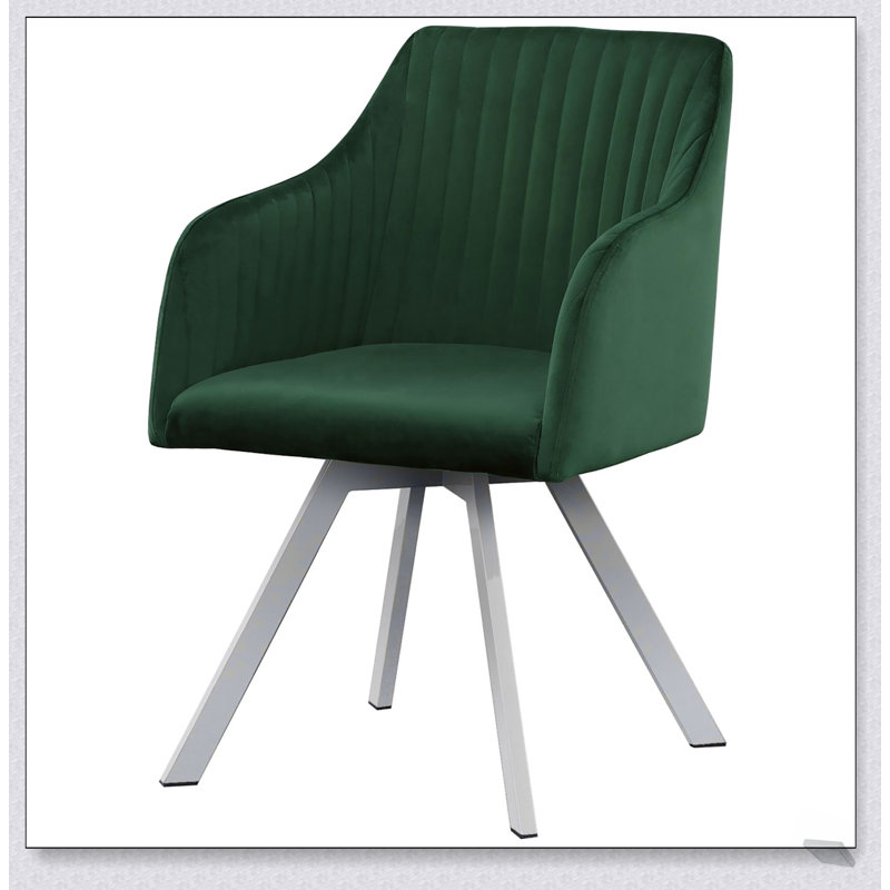 Fauteuil pivotant vert avec accoudoirs inclinés avec charme rétro et confort moderne, parfait pour la détente et le style.