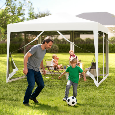 Tente d'auvent escamotable 10 pi x 10 pi avec sac en filet pour 8 piquets et 4 cordes - blanc