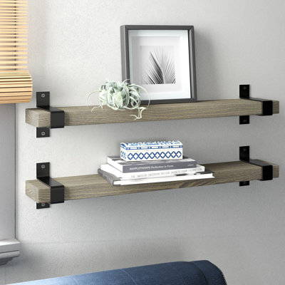 Keri 2 Piece Pine Solid Wood Floating Shelf