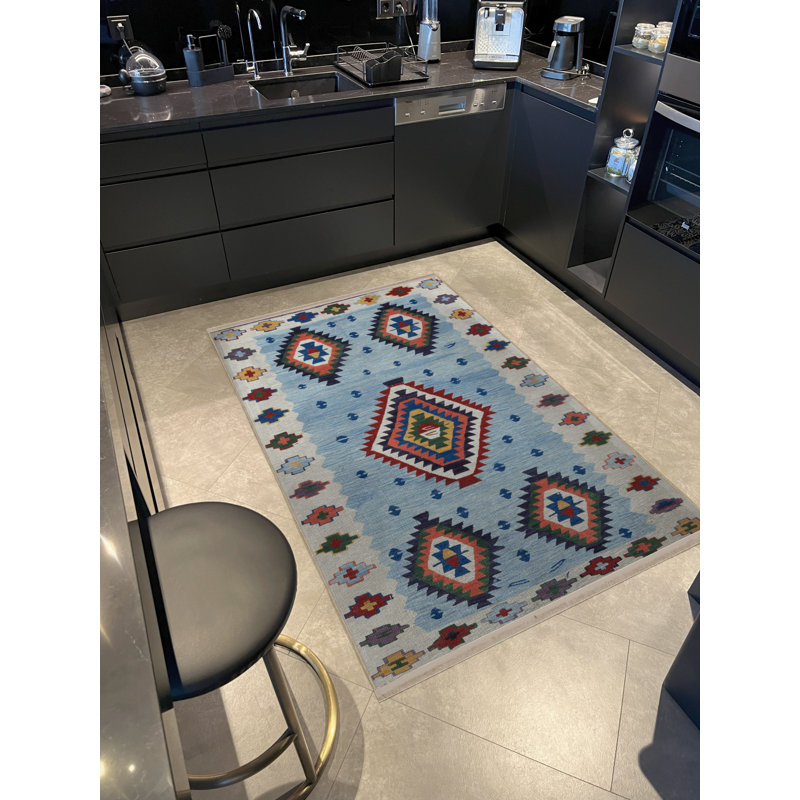 Tapis décoratif multicolore à motif frangé rétro, Rectangle 4 pi 7 po x 6 pi 6 po