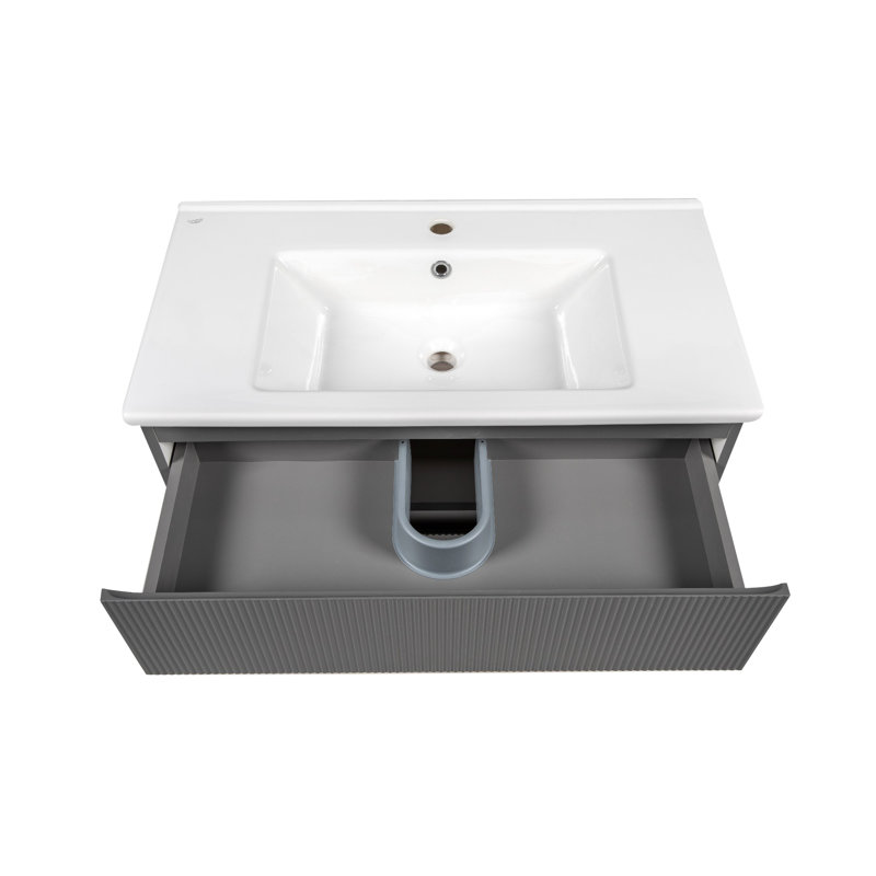 Meuble-lavabo mural moderne avec lavabo | Collection Carlota Grey Matte | Panneau de fibres à densité moyenne non-toxique en MDF 32 po - Collection Diamant 40 po