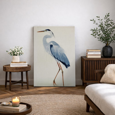 Crane Heron Bird "Vibrant Watercolor Blue Heron Artwork, Modern Lake Decor Coastal Batroom Wall Pictures, Large Framed Canvas Giclee Print Wall Art"