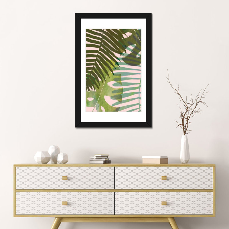 « tropical enchevêtrer i », art sur toile, H 32 po x l 24 po x P 1 po, Papier beaux-arts encadré noir, Blanc