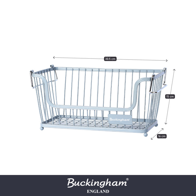 Buckingham Multi-Purpose Stackable Storage Organising Basket, Blue, 16cm H x 17cm W x 31.5cm D