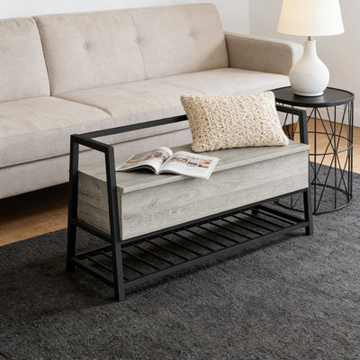 Banc de rangement moderne avec siège rabattable et range-chaussures, organisateur de couloir d'entrée avec structure en métal et finition aspect bois