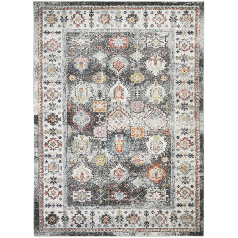 Cherrel Oriental Machine Woven Polypropylene Area Rug in Gray, Rectangle 5'3" x 7'3"