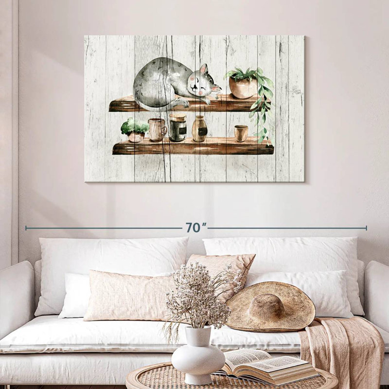 Brampt Sleepy Cat On Wood, 30" H x 45" W