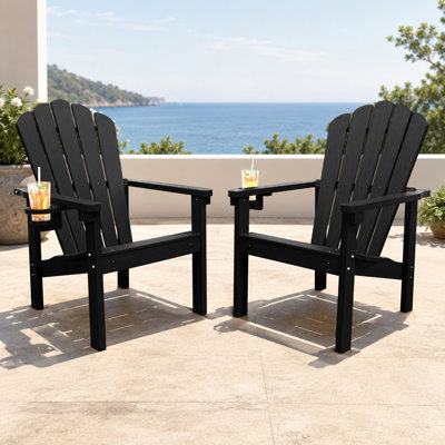Dareona Set Of 4 Hdpe Stackable Adirondack Chairs With Cup Holders, All-Weather Outdoor Patio Chairs