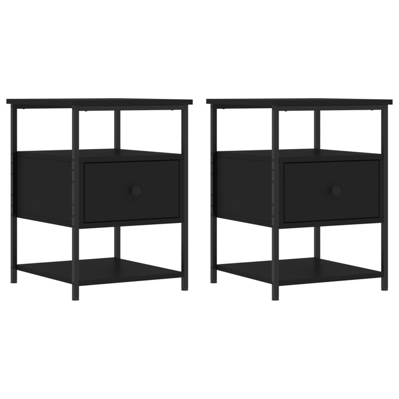 Agshin 40cm W Iron Bedside Table, Black, Set of 2