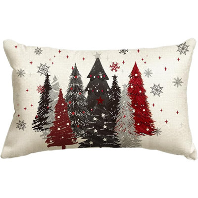 Housse de coussin rouge et noir Merry Christmas Trees Snowflake