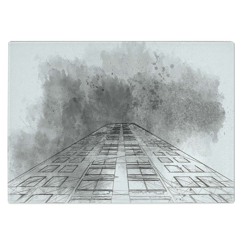 Tempered Glass Architecture Sketch Vol.8 Chopping Board, 28.5 cm W x 20 cm L
