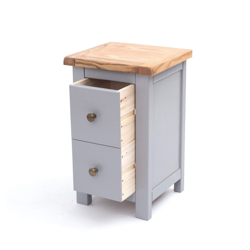 Aubusson 35cm W Solid + Manufactured Wood Bedside Table, Grey, Antique Brass