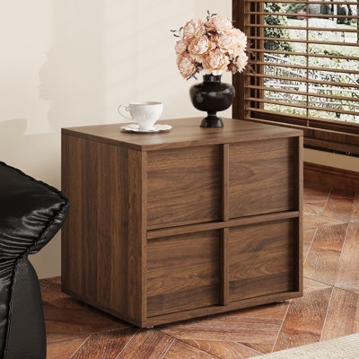 Wood End Table, Stackable Storage Nightstand with Silent Sliding Drawers, Multi-Purpose Accent Cabinet for Living Room, Bedroom, Entryway