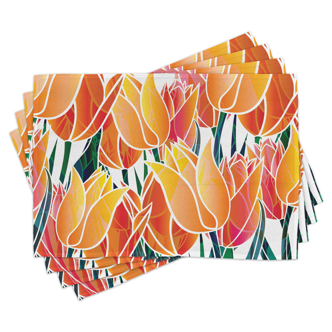 Platzdeckchen 4er-Set, Floral Tulip Garden, Orange