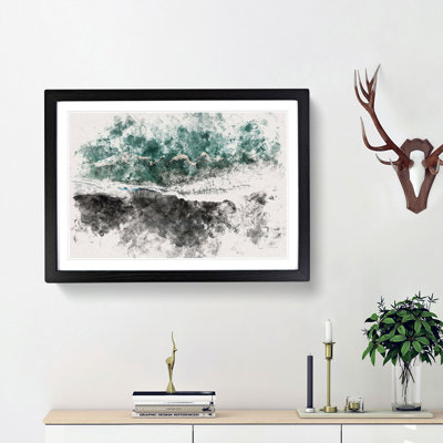 Above The Black Sand Beach In Iceland Watercolour - Single Picture Frame Print on MDF