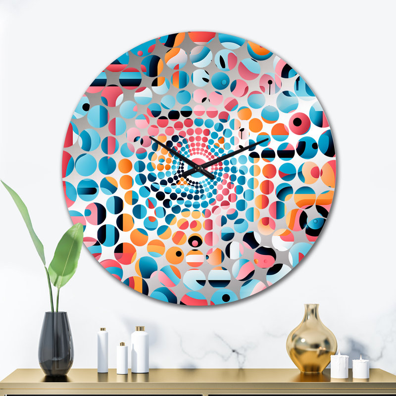 Illusions géométriques nomades roses - Horloge murale géométrique, Très grand