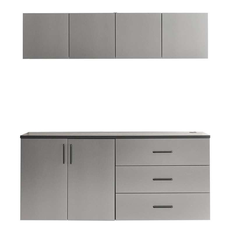64 In. W X 79 H 20 D 5 Garage Cabinet C Of Series With Remarkable Metallic Gray Finish, Drawers And Doors, Water Heat Nature, 2X Thicker Edge Banding, E0-Grade Board, Shelf Provision, Heavy-Duty