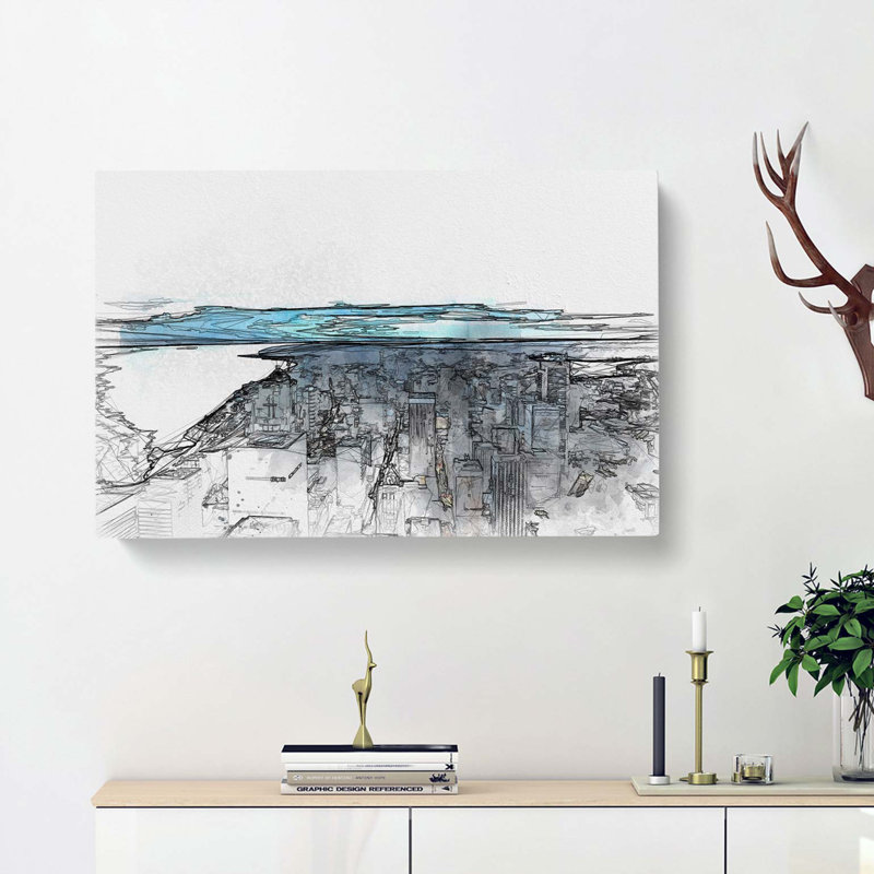 The Seattle Washington Skyline In Abstract - Wrapped Canvas Print, 40cm H x 60cm W x 3cm D