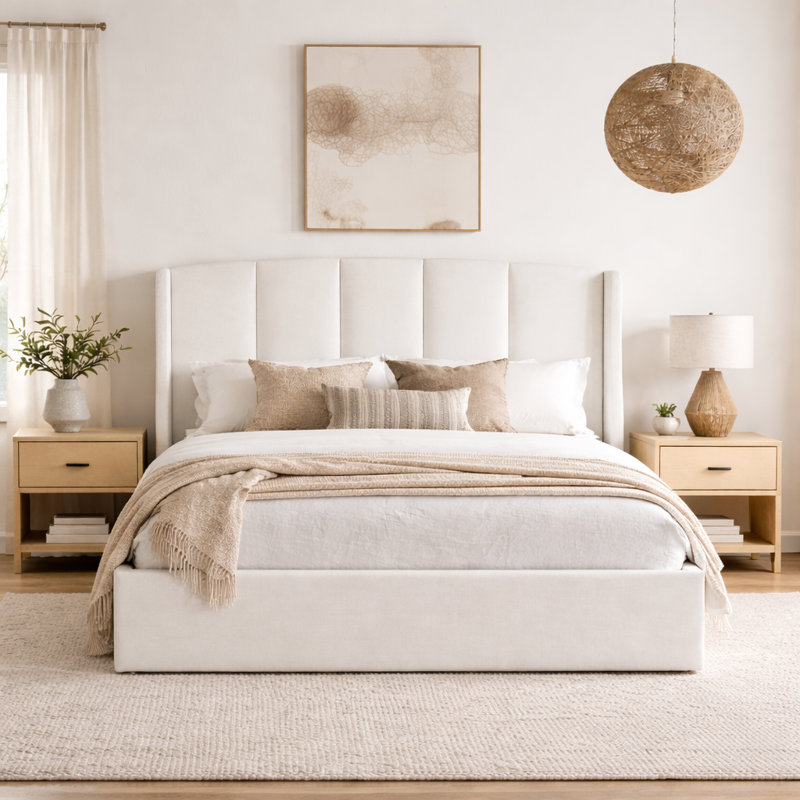 Balynda Upholstered Storage Platform Bed, White, Full / Double