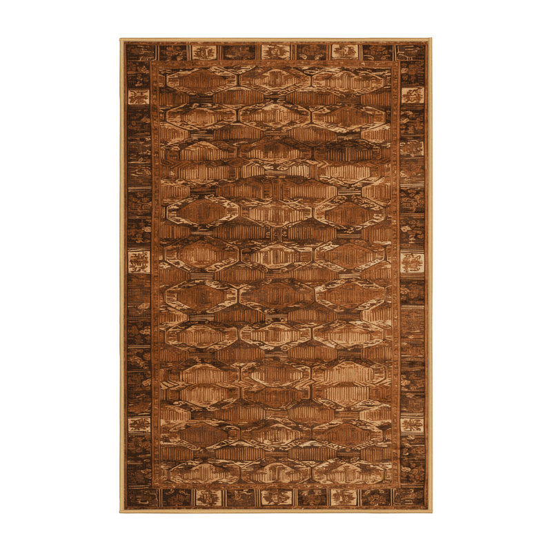 Tapis art déco brun lavable à la machine, Rectangle 4pi x 6 pi