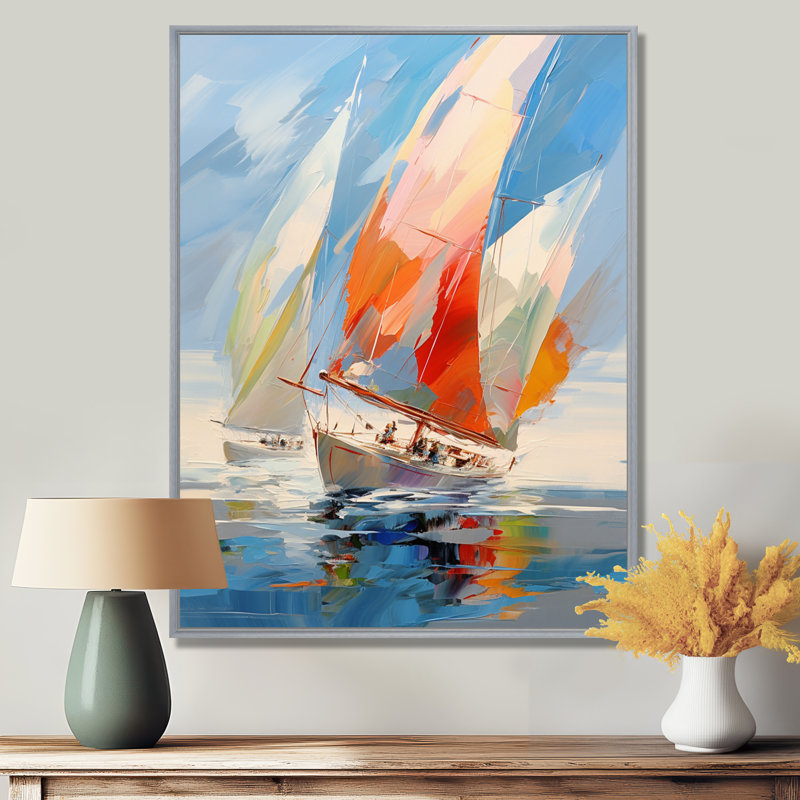Fresin voilier abstrait, vents I - Bateau à voile, reproduction d'art sur toile encadrée, H 44 po x l 34 po x P 1,5 po