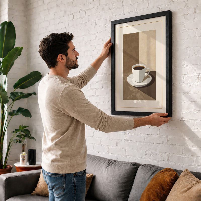 Cup and Shadow Minimalist - Framed Print, Black, A3 - 42.0 x 29.7 cm