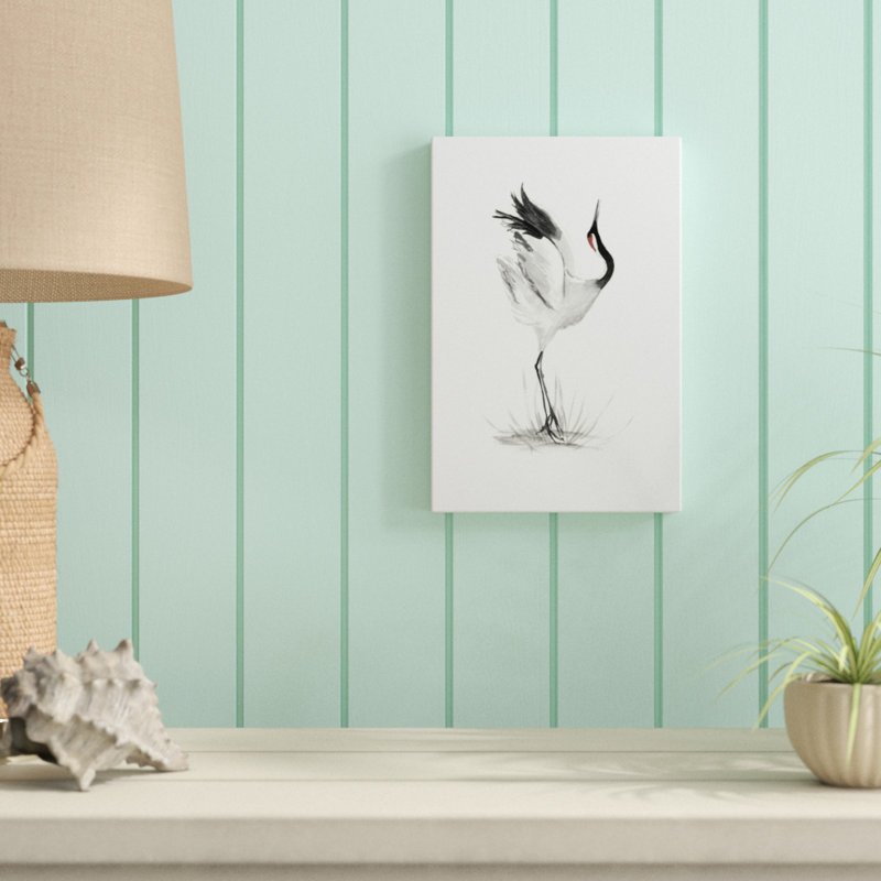 «Japanese Cranes I», peinture sur toile, H 12 po x l 8 po